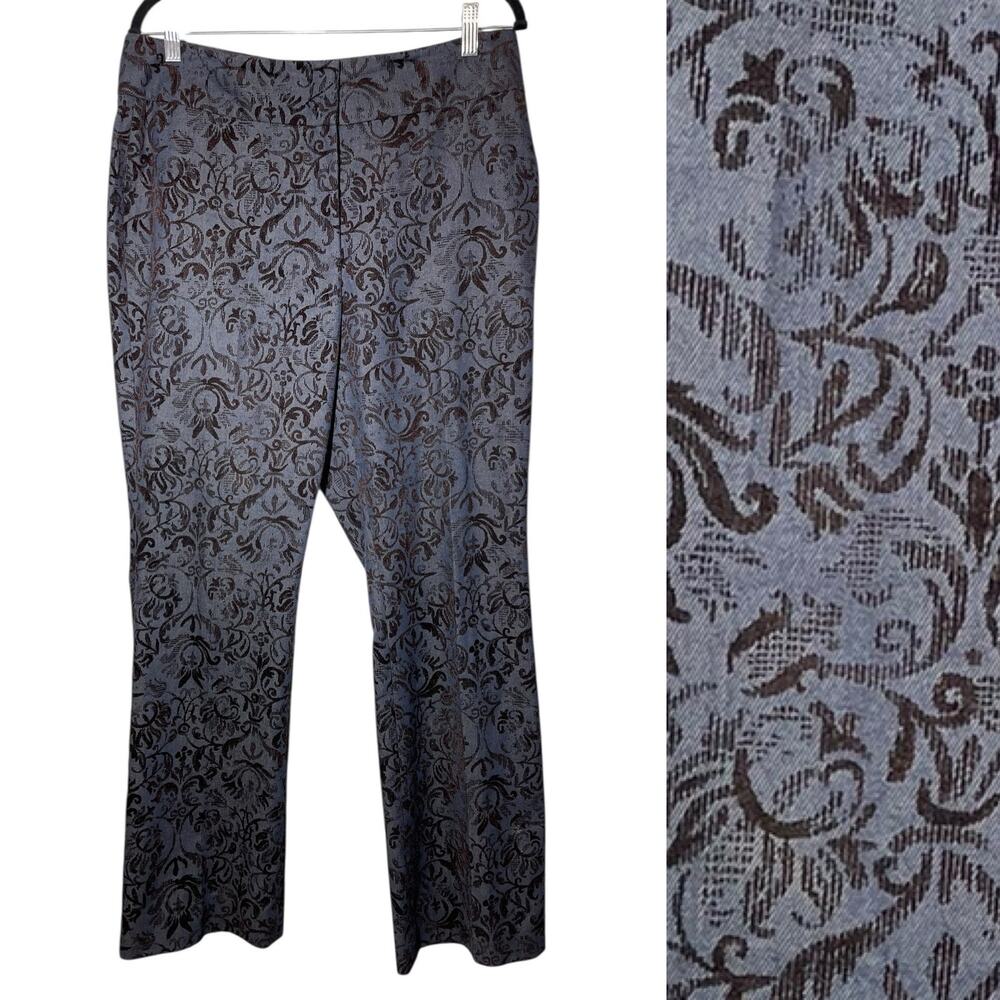 Classiques Entiler Flocked Trousers Broquade Slacks Dress Pants Sz 14 Blue Black